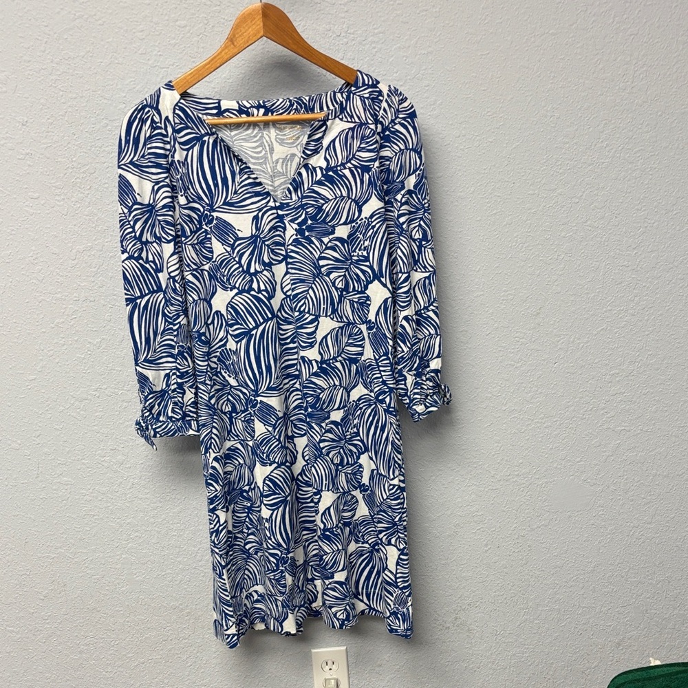 NWT Lilly Pulitzer Sz S Aegean Navy Beach Path Cath Dress Easy Fit 3/4 Sleeves - Picture 3 of 11